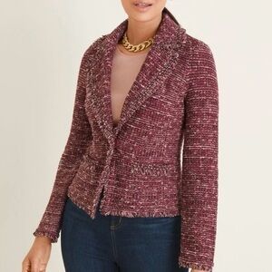 Chico’s NWT Structured Cardigan, Burgundy Tweed Sz 0 (4) Ret $159